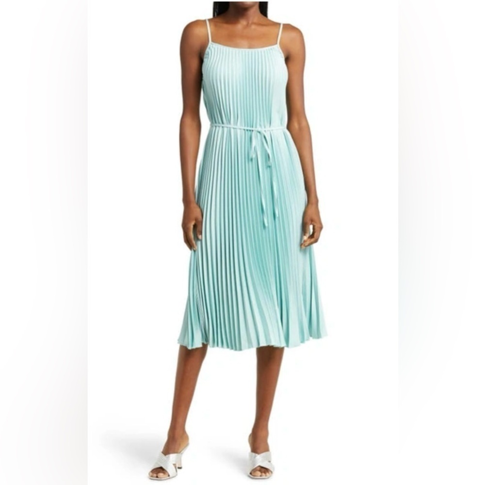 Sam Edelman Women's Pleated Chiffon Sleeveless A-Line Dress (Mint, Medium)